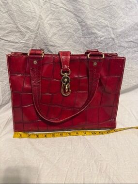Dooney & Bourke Red Croc-Embossed Satchel with Gold Hardware